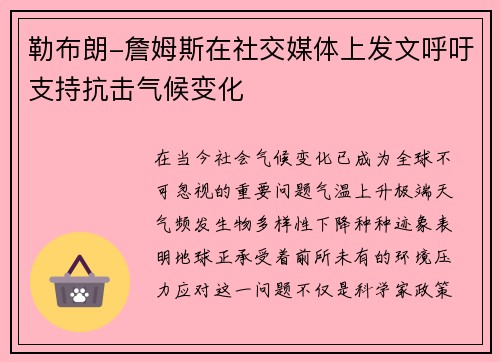 勒布朗-詹姆斯在社交媒体上发文呼吁支持抗击气候变化