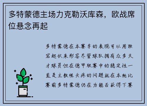 多特蒙德主场力克勒沃库森，欧战席位悬念再起