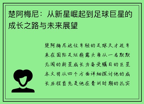 楚阿梅尼：从新星崛起到足球巨星的成长之路与未来展望
